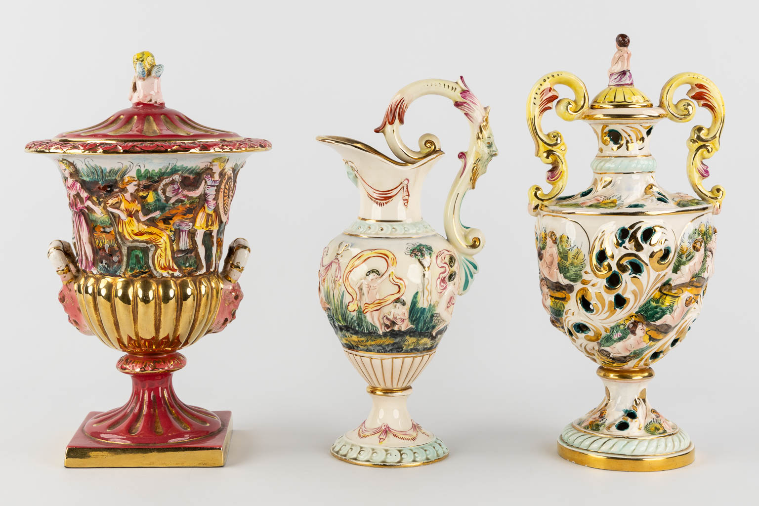 Six large bowls and vases, glazed faience, Capodimonte, Italy. (H:52 x D:23 cm) - Image 12 of 16