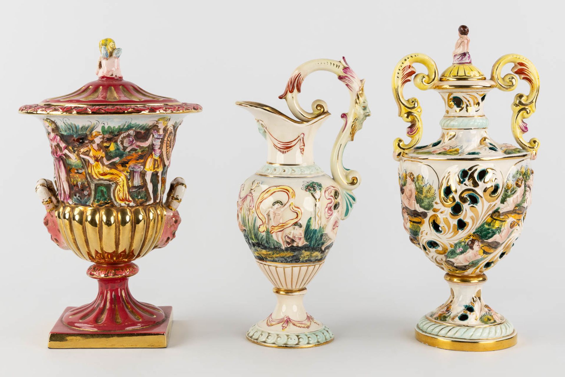 Six large bowls and vases, glazed faience, Capodimonte, Italy. (H:52 x D:23 cm) - Bild 12 aus 16