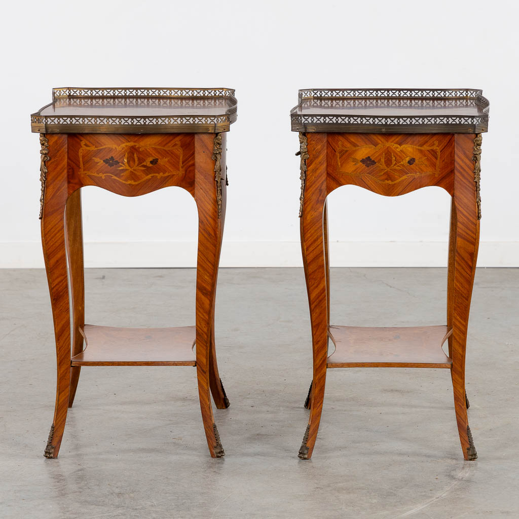 A pair of side tables, marquetry inlay and mounted with bronze. (L:37 x W:51 x H:65 cm) - Image 5 of 13