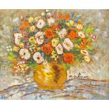 Alfons BLOMME (1889-1979) 'Gold vase with Flowers'. (W:60 x H:50 cm)