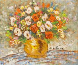 Alfons BLOMME (1889-1979) 'Gold vase with Flowers'. (W:60 x H:50 cm)