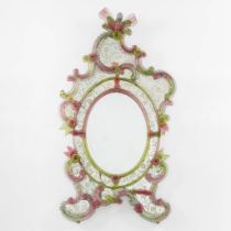A Venetian mirror, etched and coloured glass. Circa 1900. (W:83 x H:150 cm)