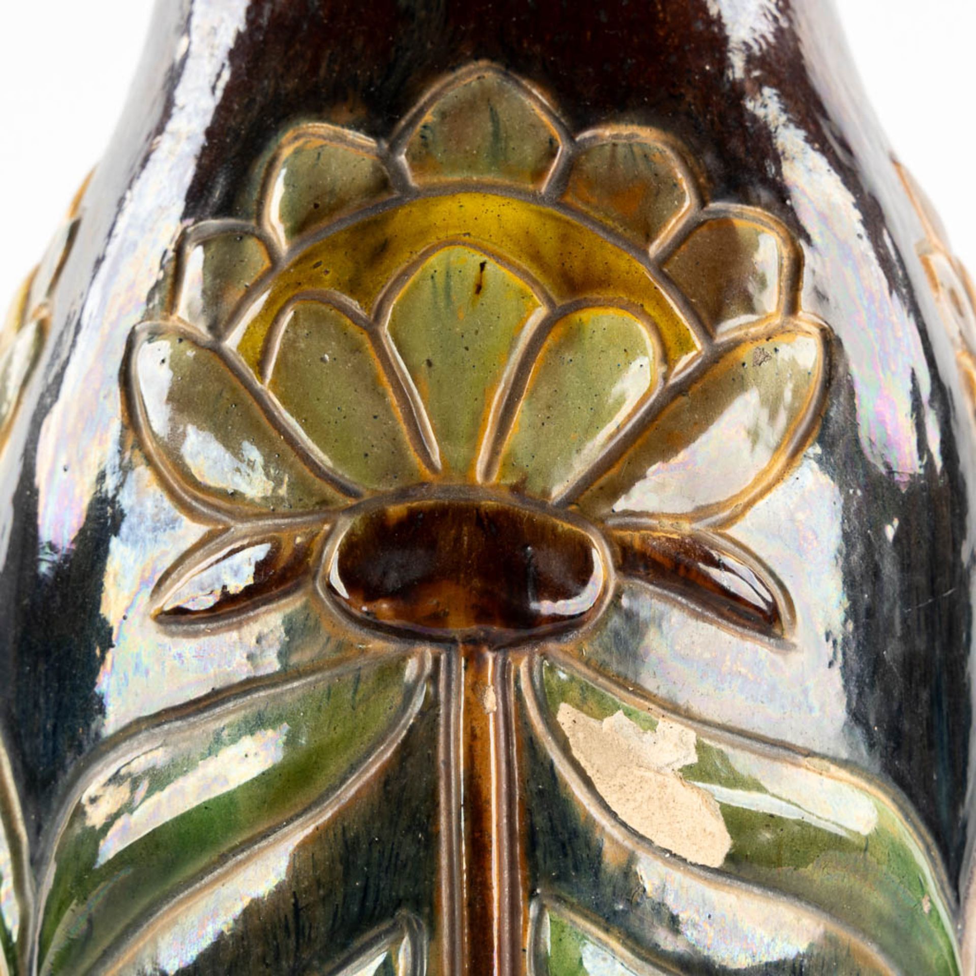 Flemish Earthenware, a large vase, Art Nouveau. (H:61,5 x D:22 cm) - Bild 9 aus 11