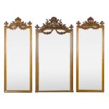 Three matching mirrors, gilt stucco in Louis XVI style. Circa 1900. (W:118 x H:226 cm)