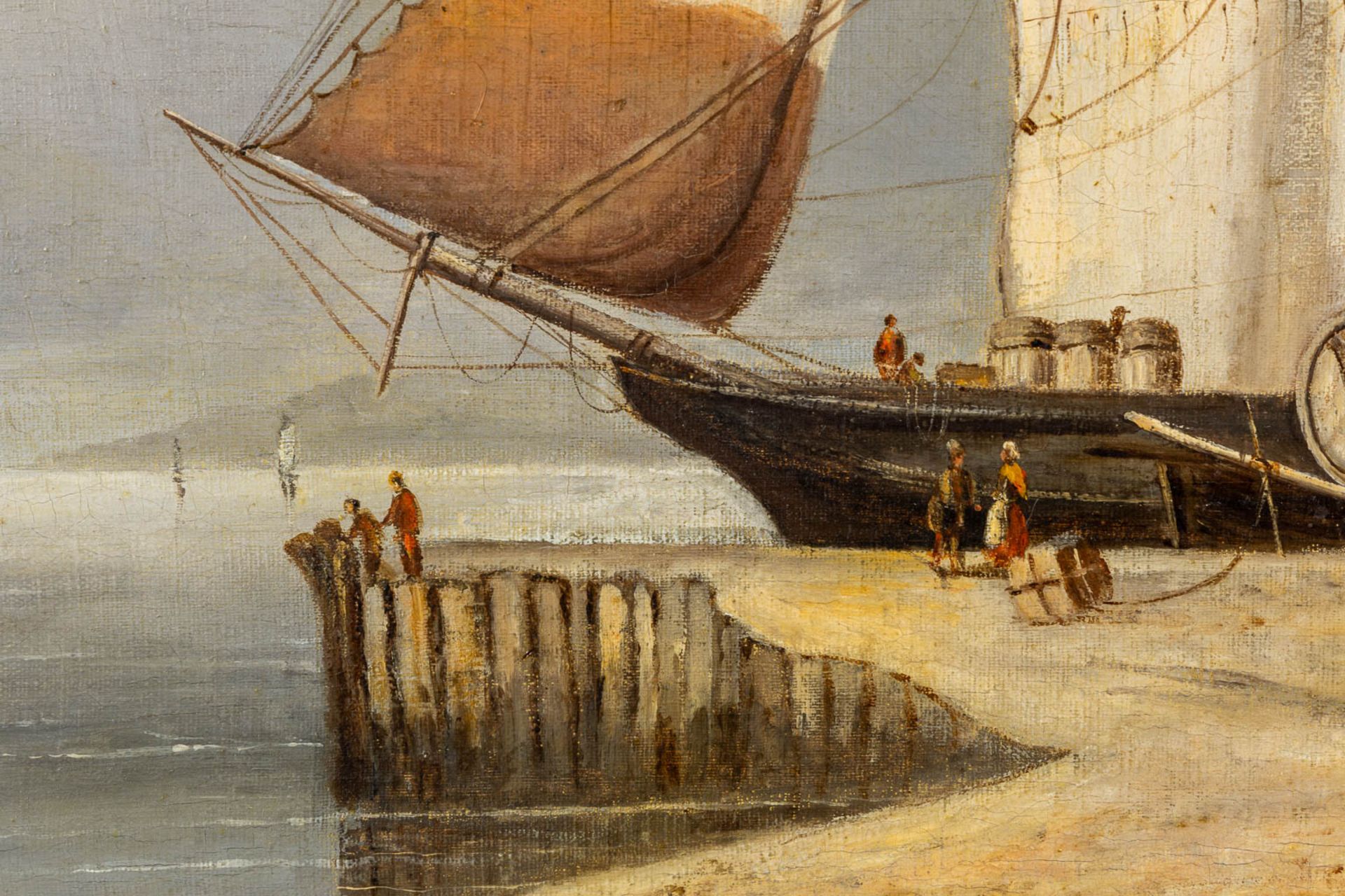 Emile SPILLIAERT (1858-1913) 'Ships at the dock' 1877. (W:80 x H:64 cm) - Image 5 of 7