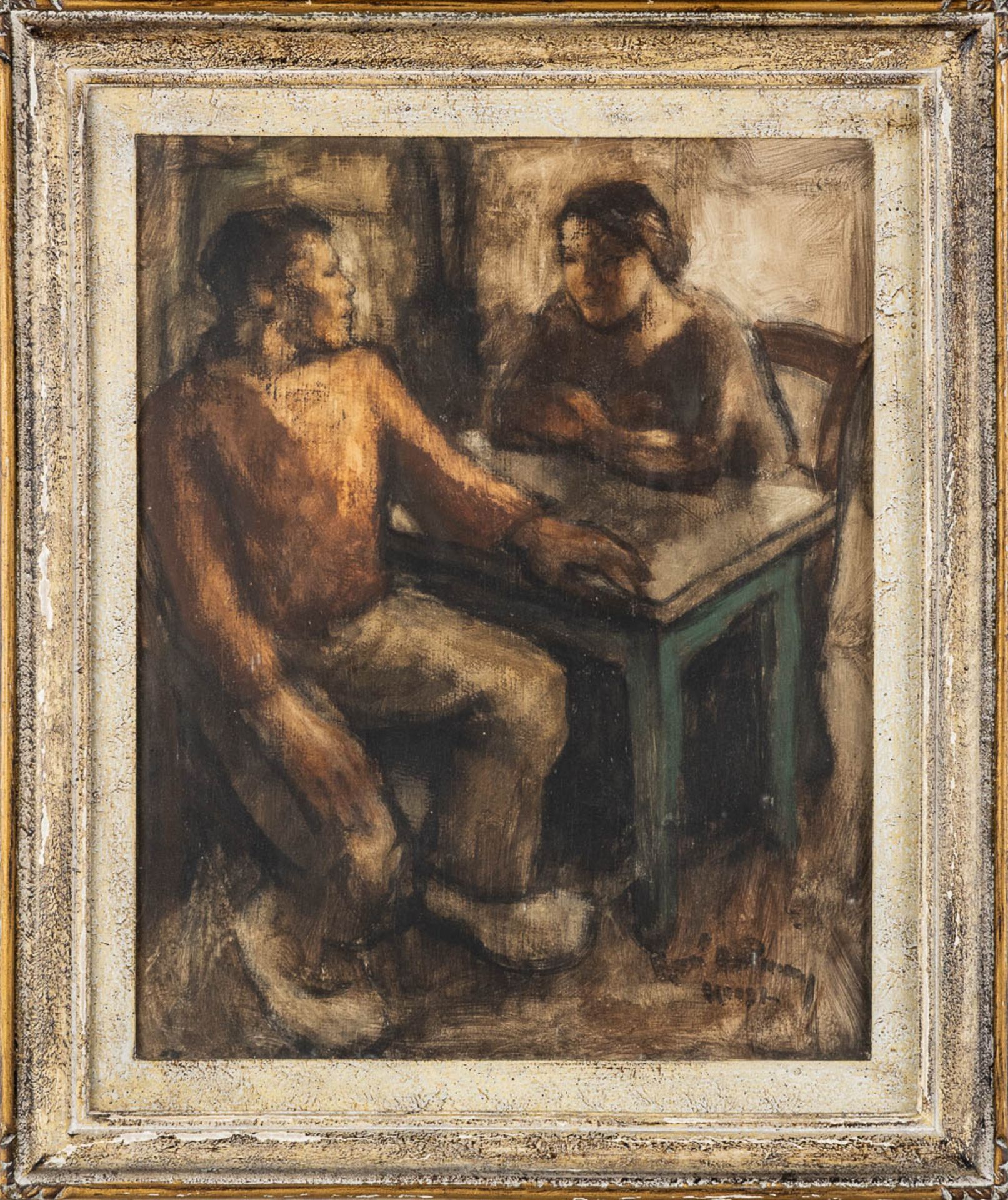 René DE PAUW (1887-1946) 'The Conversation'. (W:40 x H:50 cm) - Bild 3 aus 6