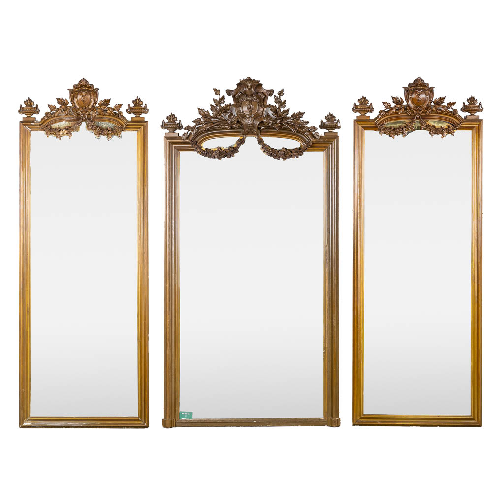 Three matching mirrors, gilt stucco in Louis XVI style. Circa 1900. (W:118 x H:226 cm) - Image 2 of 14