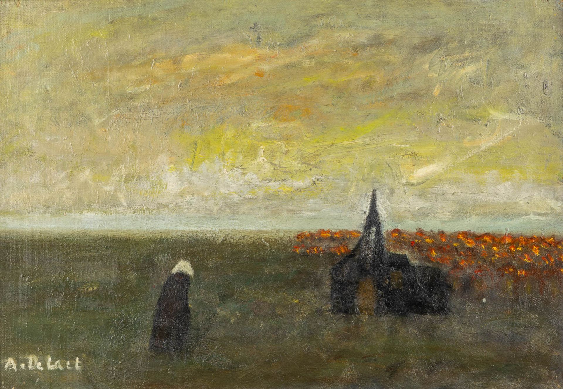 Aloïs DE LAET (1866-1949) 'Walking to the Church'. (W:67 x H:52,5 cm) - Image 5 of 11