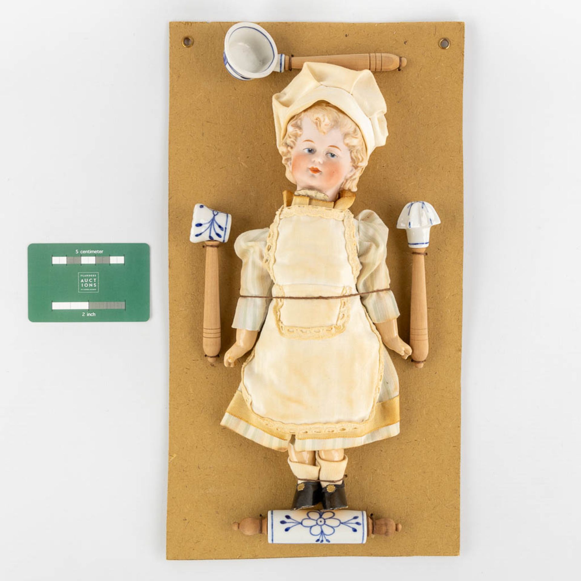 William Goebel, 'Boy Chef' a porcelain doll mounted on a cardboard with accessories. (W:20,5 x H:37 - Image 2 of 9