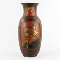 A Japanese porcelain vase, finished with red and gold lacquer. Meij period. (H:61 x D:27 cm)