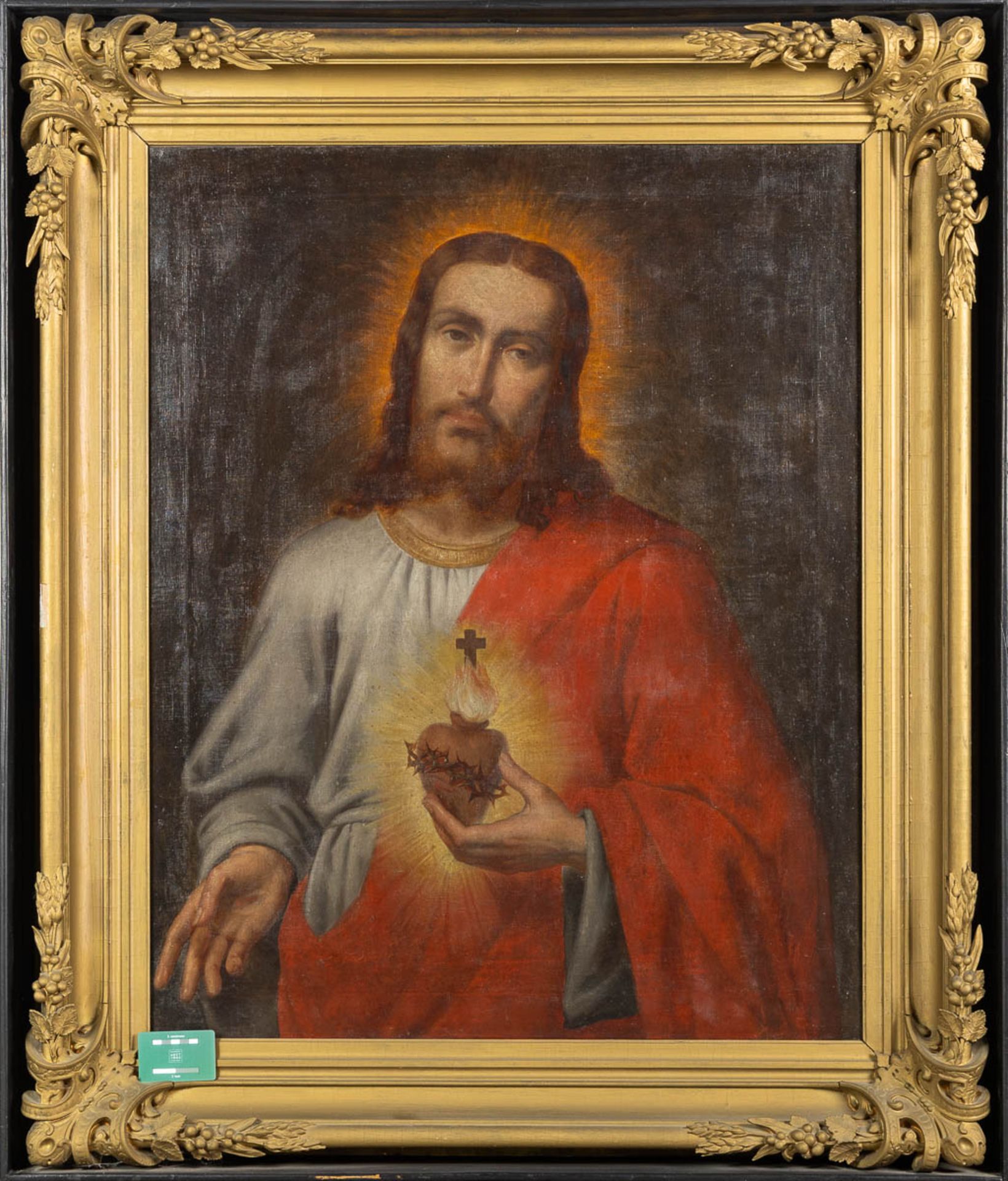 A decorative painting 'Christ with a sacred heart' oil on canvas. (W:81 x H:102 cm) - Bild 2 aus 6