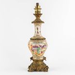 An antique oil lamp, Chinese Famille Rose porcelain mounted with gilt bronze. 19th C. (L:20 x W:20 x