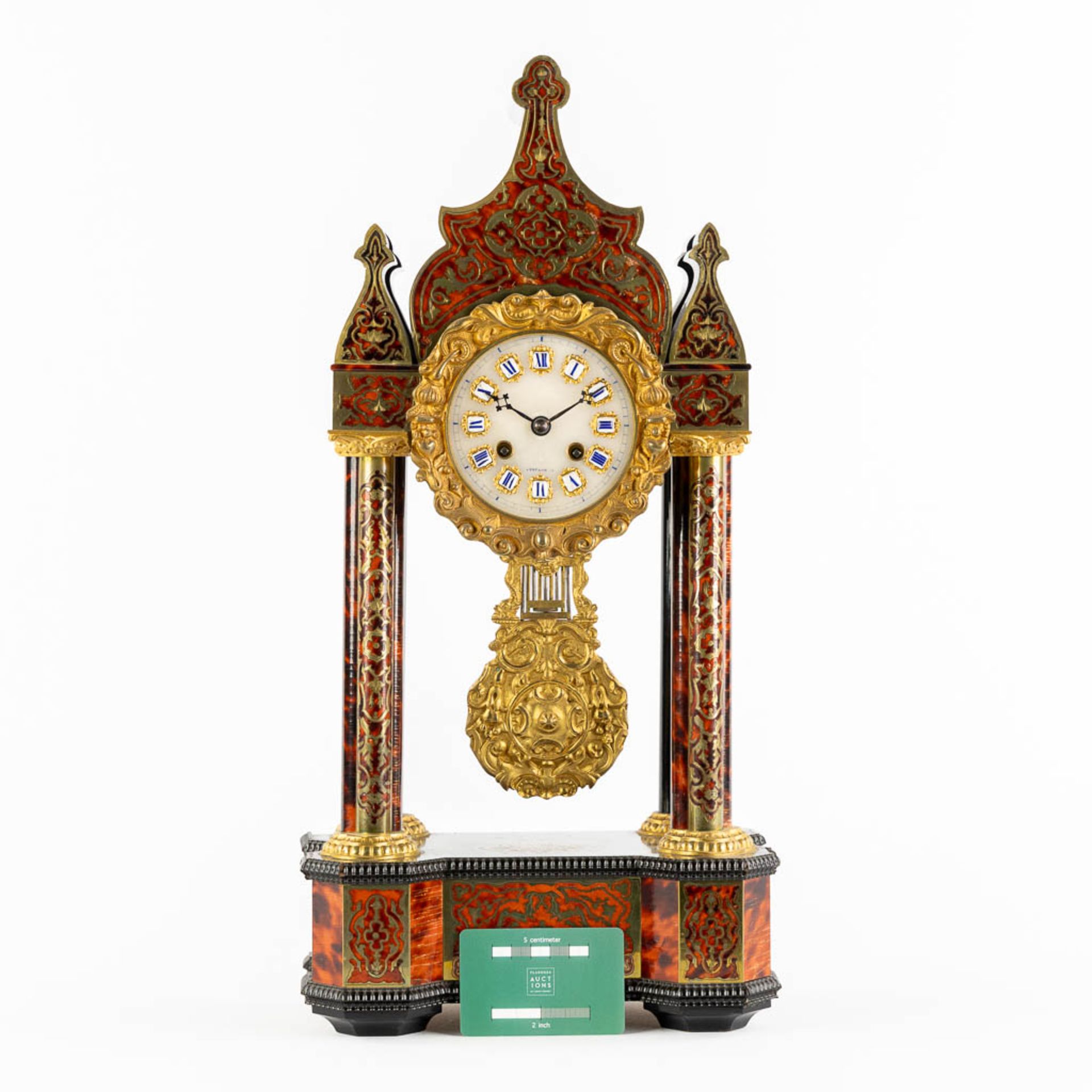A mantle clock, Boulle marquetry inlay for the Swedish Market, Napoleon 3, 19th C. (L:14 x W:25 x H: - Bild 2 aus 13