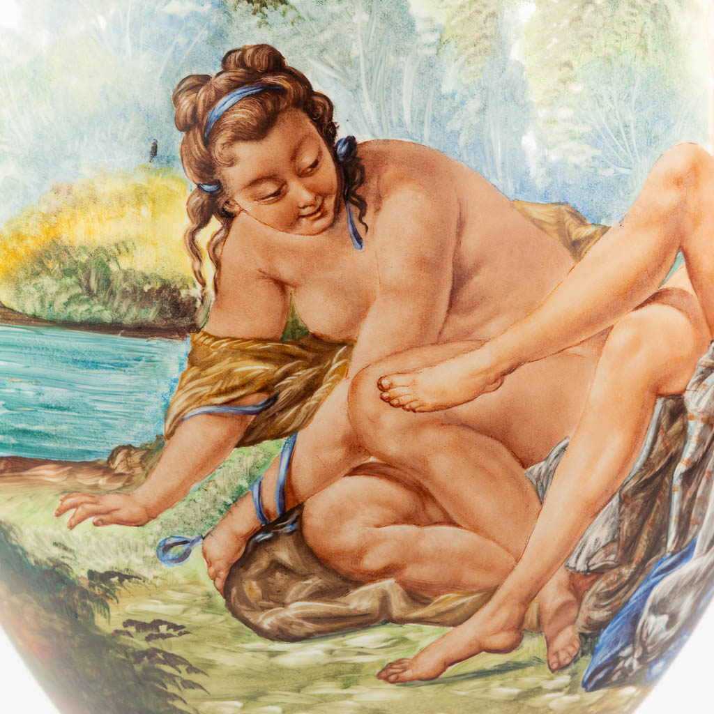Capodimonte Italy, a large vase with hand-painted decor 'Two Nudes'. (H:100 x D:36 cm) - Image 10 of 17