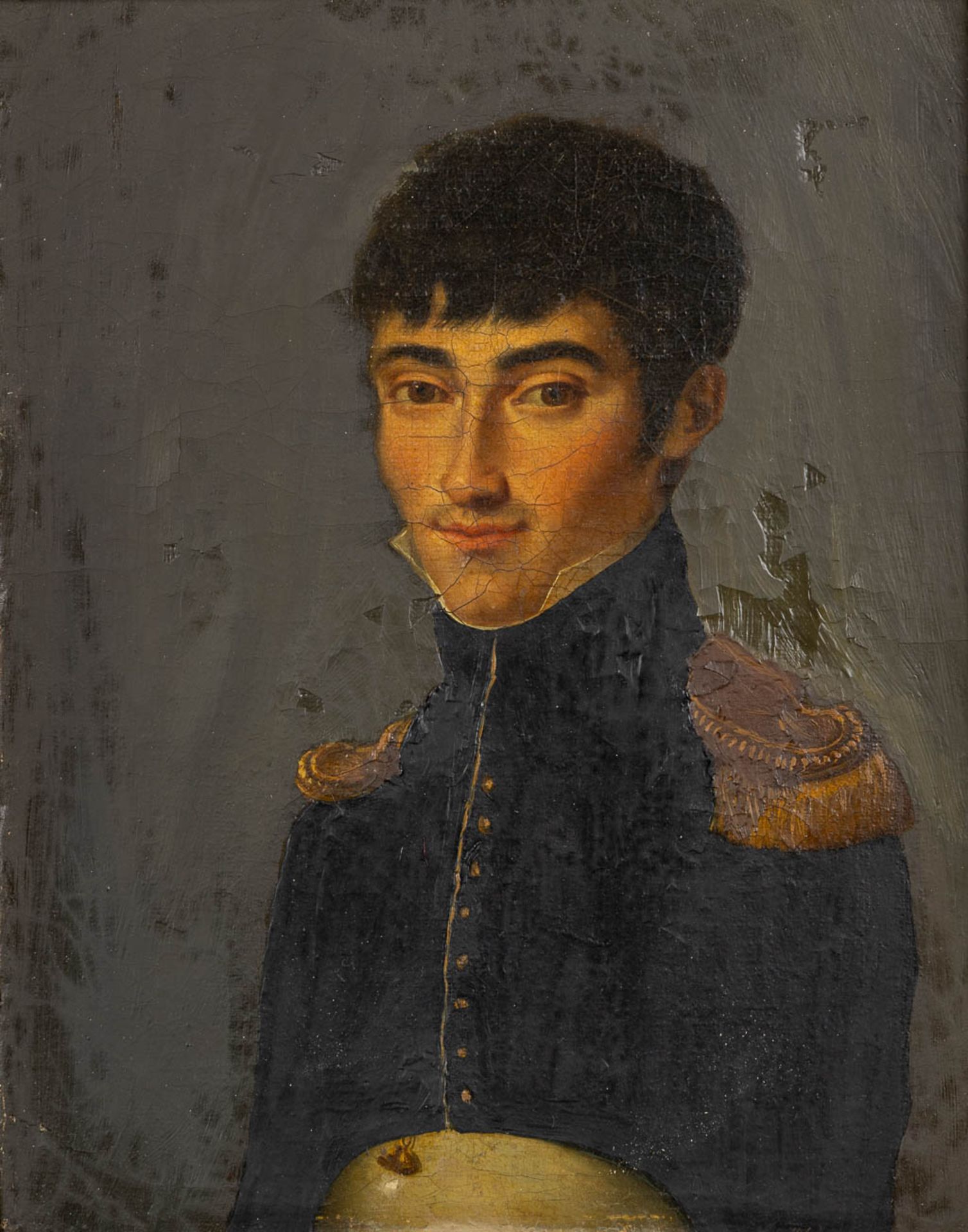 Portrait of a Young Soldier, oil on canvas. Probably Empire period. (W:22 x H:27 cm)