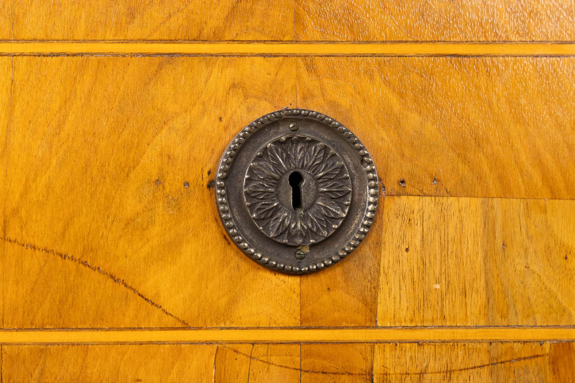 An antique commode, marquetry inlay with a secretaire top drawer. Germany, 18th/19th C. (L:64 x W:12 - Image 12 of 21