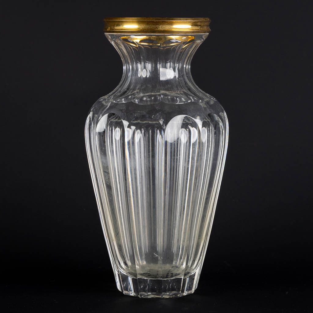 A crystal vase with a gold-plated silver ring by Wolfers Frères. A835. (H:33 x D:15,5 cm) - Image 3 of 9