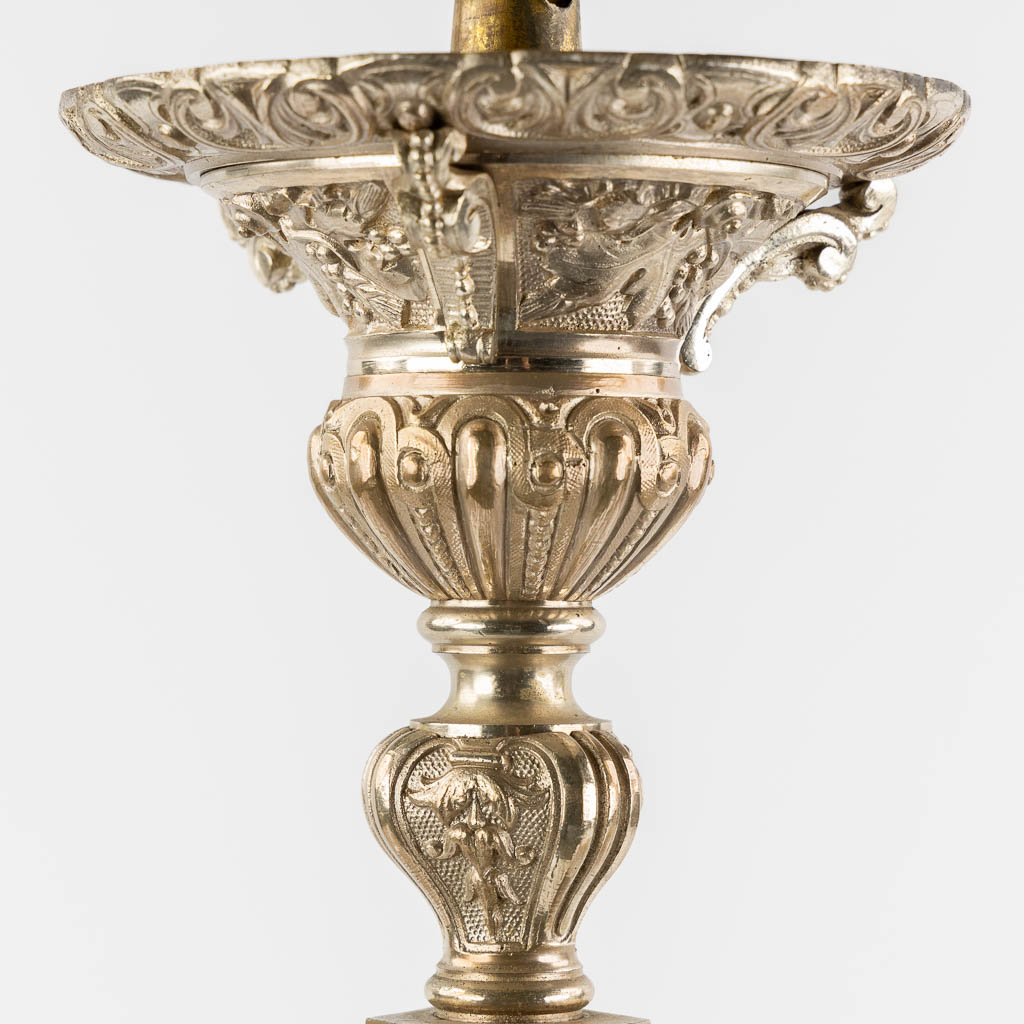 A pair of church candlesticks, silver-plated bronze. (L:24 x W:24 x H:78 cm) - Image 12 of 12