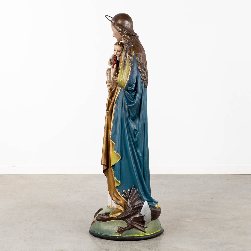 A large figurine 'Madonna standing on the cresent moon' patinated plaster. (H:130 x D:44 cm) - Image 4 of 13