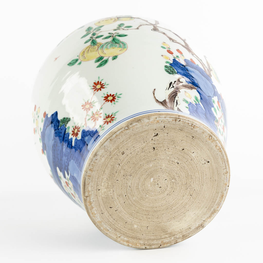 A Chinese pot, Wuchai decorated with growing fruits and blossoms. (H:31 x D:25 cm) - Image 6 of 11