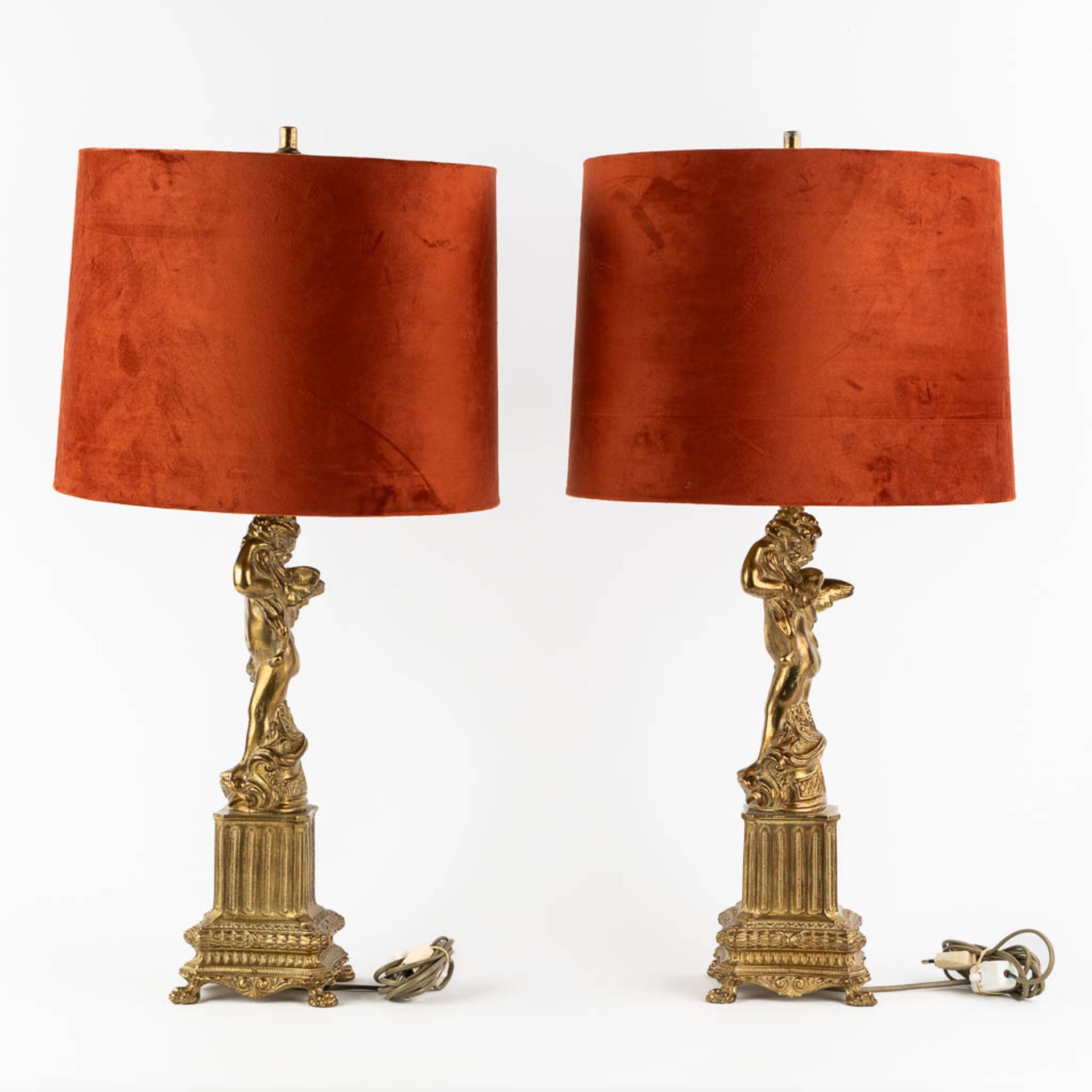 A pair of decorative table lamps, messing. 20th century. (L:15 x W:15 x H:78 cm) - Image 6 of 11