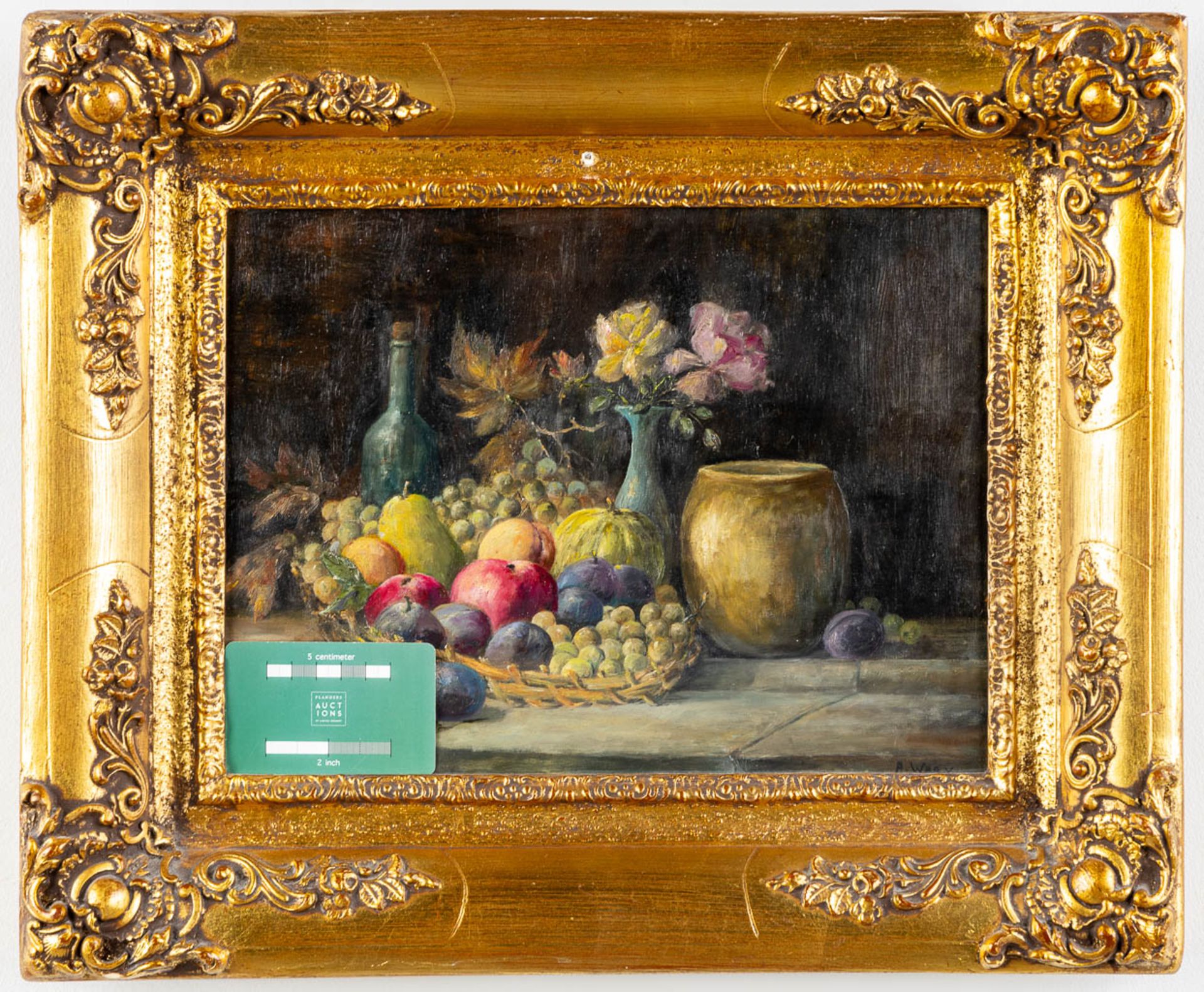 A stilllife with fruits, oil on panel. Signed A. Wery. (W:33,5 x H:26 cm) - Bild 2 aus 6