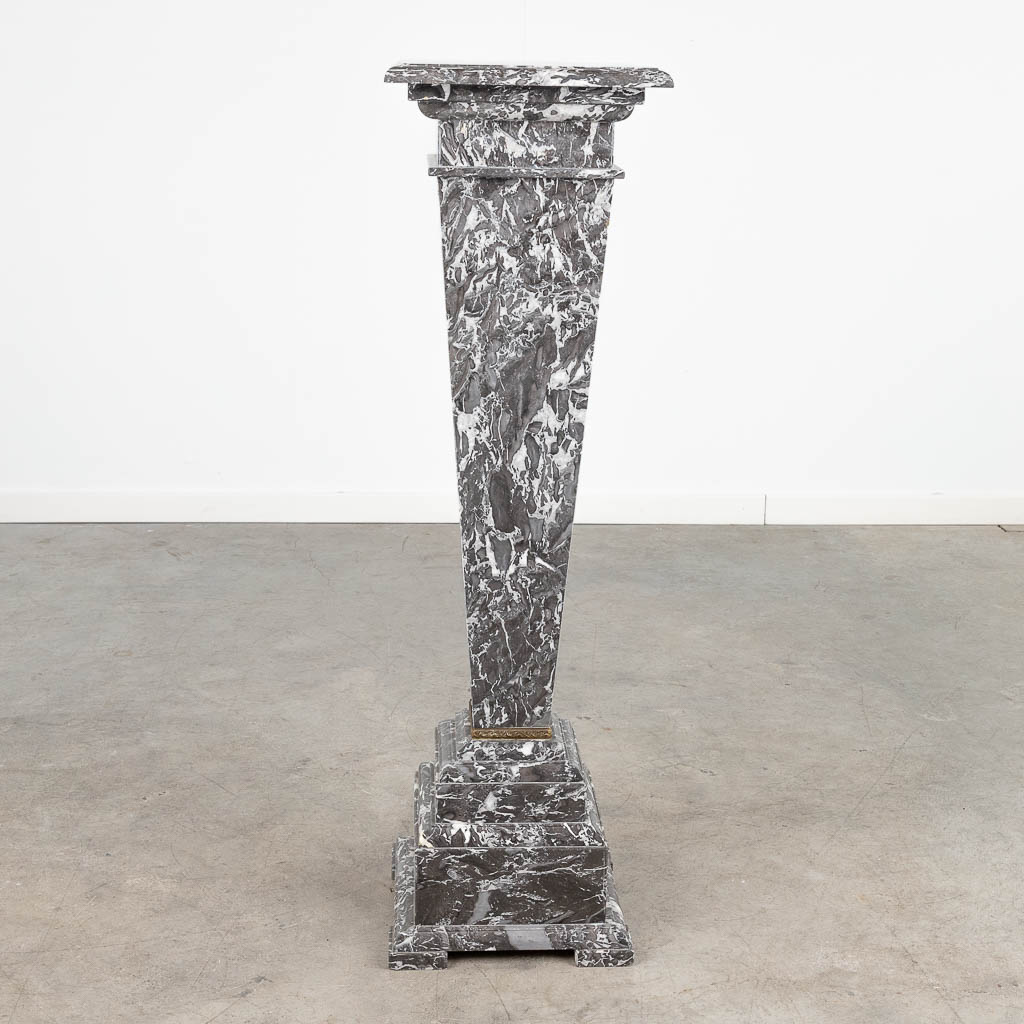 A pedestal, made of grey marble mounted with gilt bronze. (L:30 x W:30 x H:104 cm) - Image 5 of 11