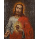 A decorative painting 'Christ with a sacred heart' oil on canvas. (W:81 x H:102 cm)