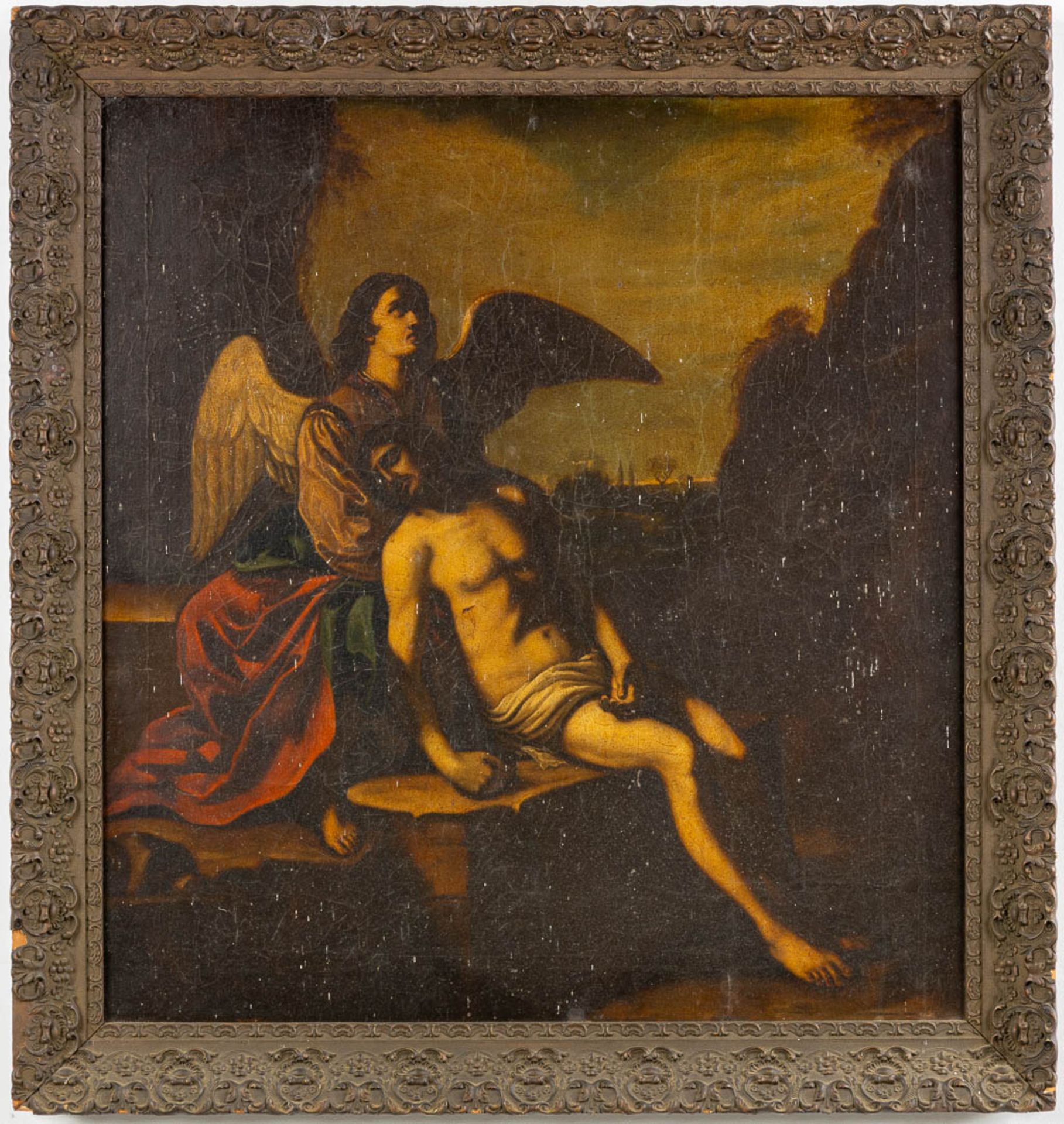 The dead Christ mourned by Angels, oil on panel. 18th/19th C. (W:75,5 x H:80,5 cm) - Bild 3 aus 8