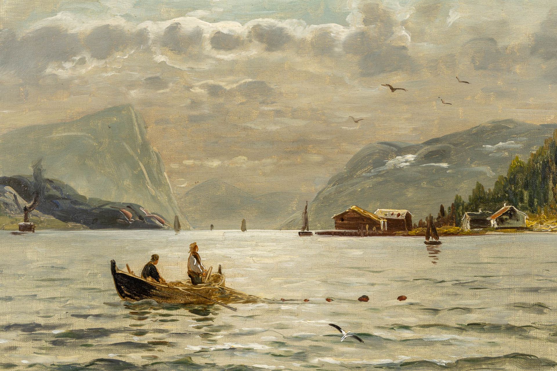 A decorative lake landscape, signed 'Siker' lower left. (W:66 x H:47,5 cm) - Bild 4 aus 6