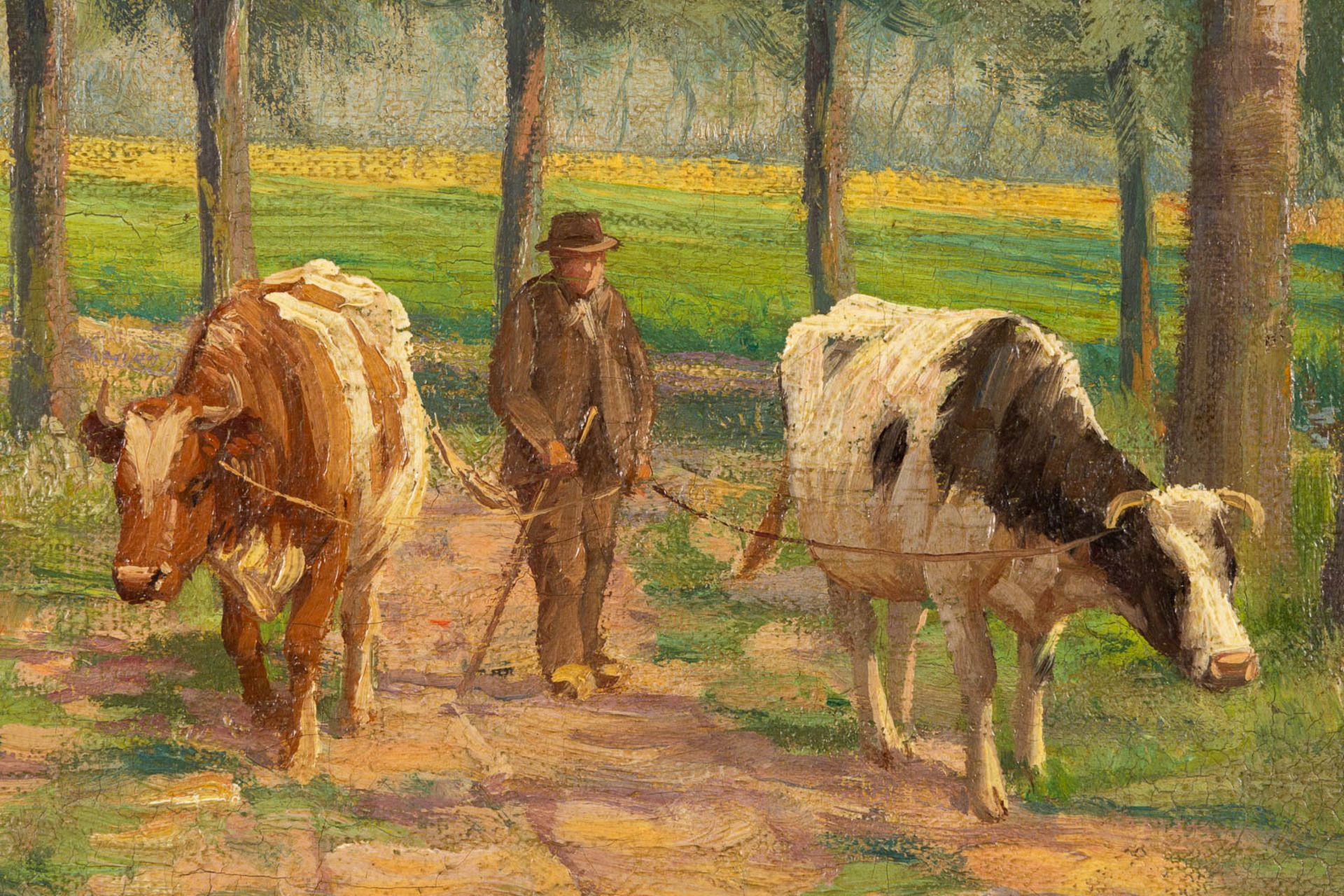 Albert CAULLET (1875-1950) 'Walking the cows' 1912. (W:89 x H:64 cm) - Image 4 of 7