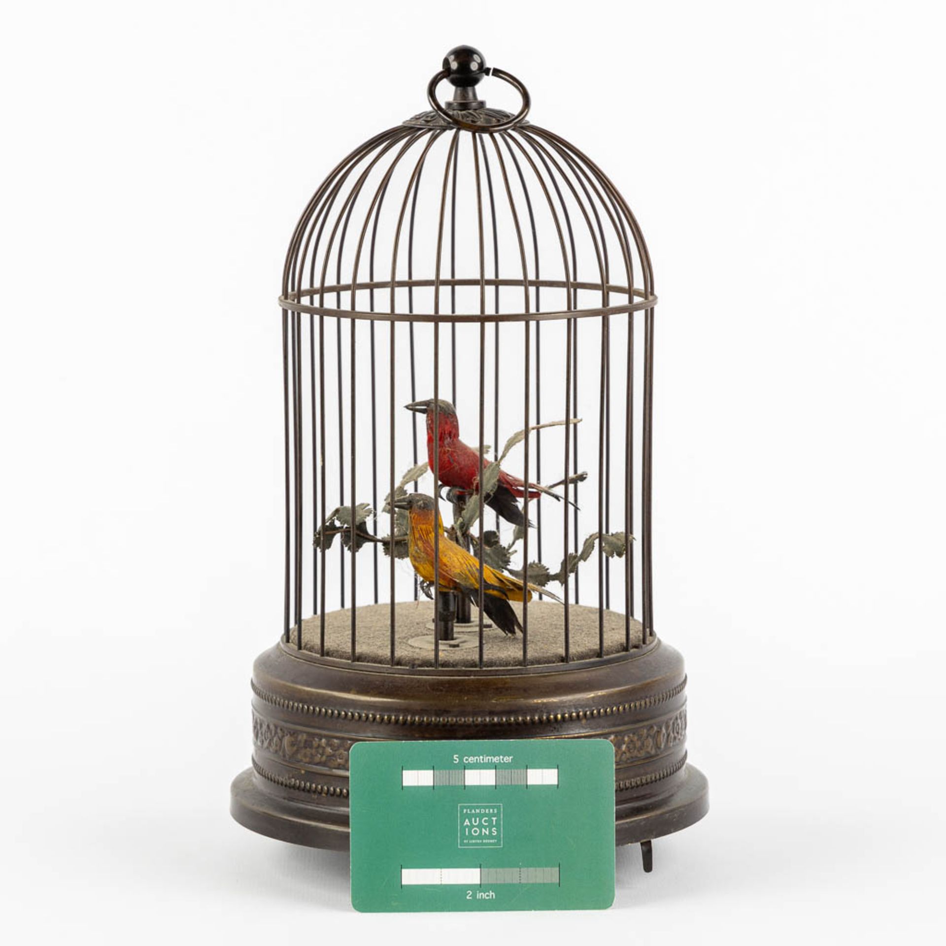 A brass bird-cage automata with two singing birds. (H:28 x D:16 cm) - Image 2 of 9