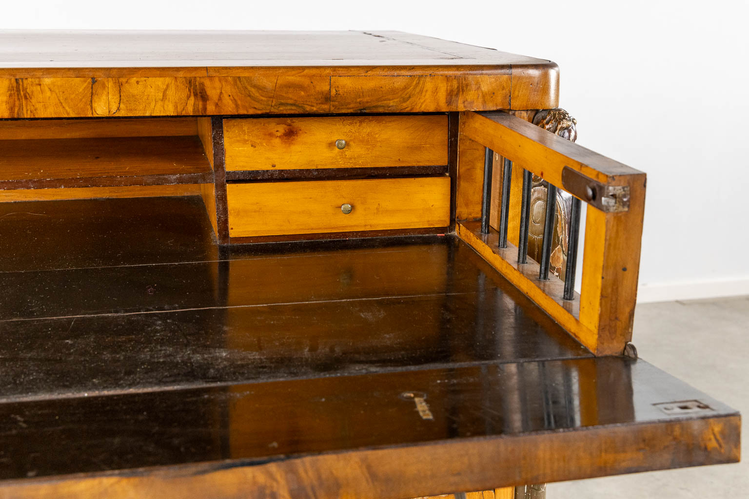 An antique commode, marquetry inlay with a secretaire top drawer. Germany, 18th/19th C. (L:64 x W:12 - Image 16 of 21