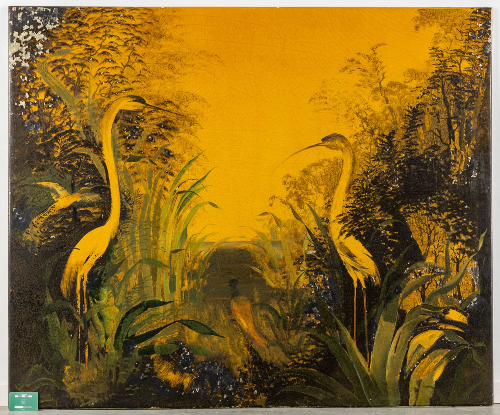 Albert SAVERYS (1886-1964) 'Herons near the pond'. (W:145 x H:120 cm) - Image 2 of 10