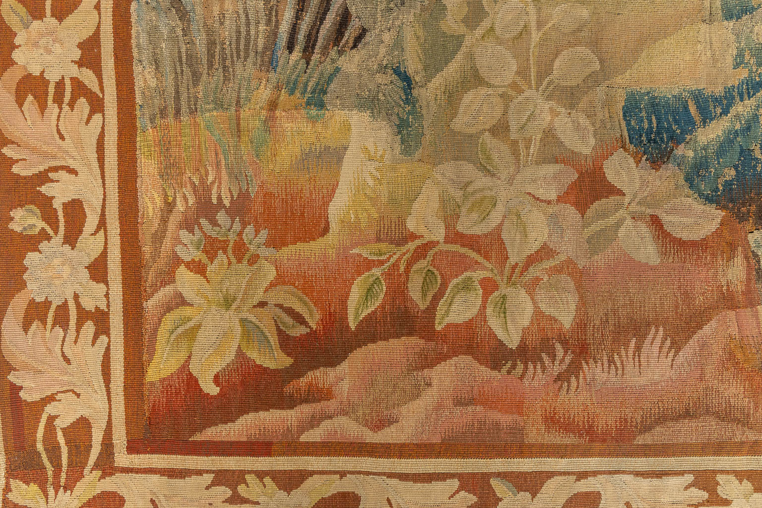 An antique Tapissery, decorated with fauna and flora. 17th C. (L:400 x W:260 cm) - Image 8 of 12