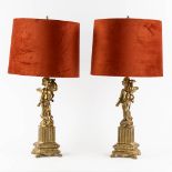 A pair of decorative table lamps, messing. 20th century. (L:15 x W:15 x H:78 cm)