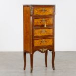 A Secretaire cabinet, Marquetry inlay and mounted with bronze. Circa 1900. (L:34 x W:56 x H:128 cm)