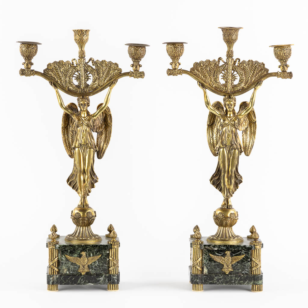 Two pairs of candelabra, bronze and cloisonné, Empire and Louis XVI style. (H:49 x D:26 cm) - Image 10 of 18