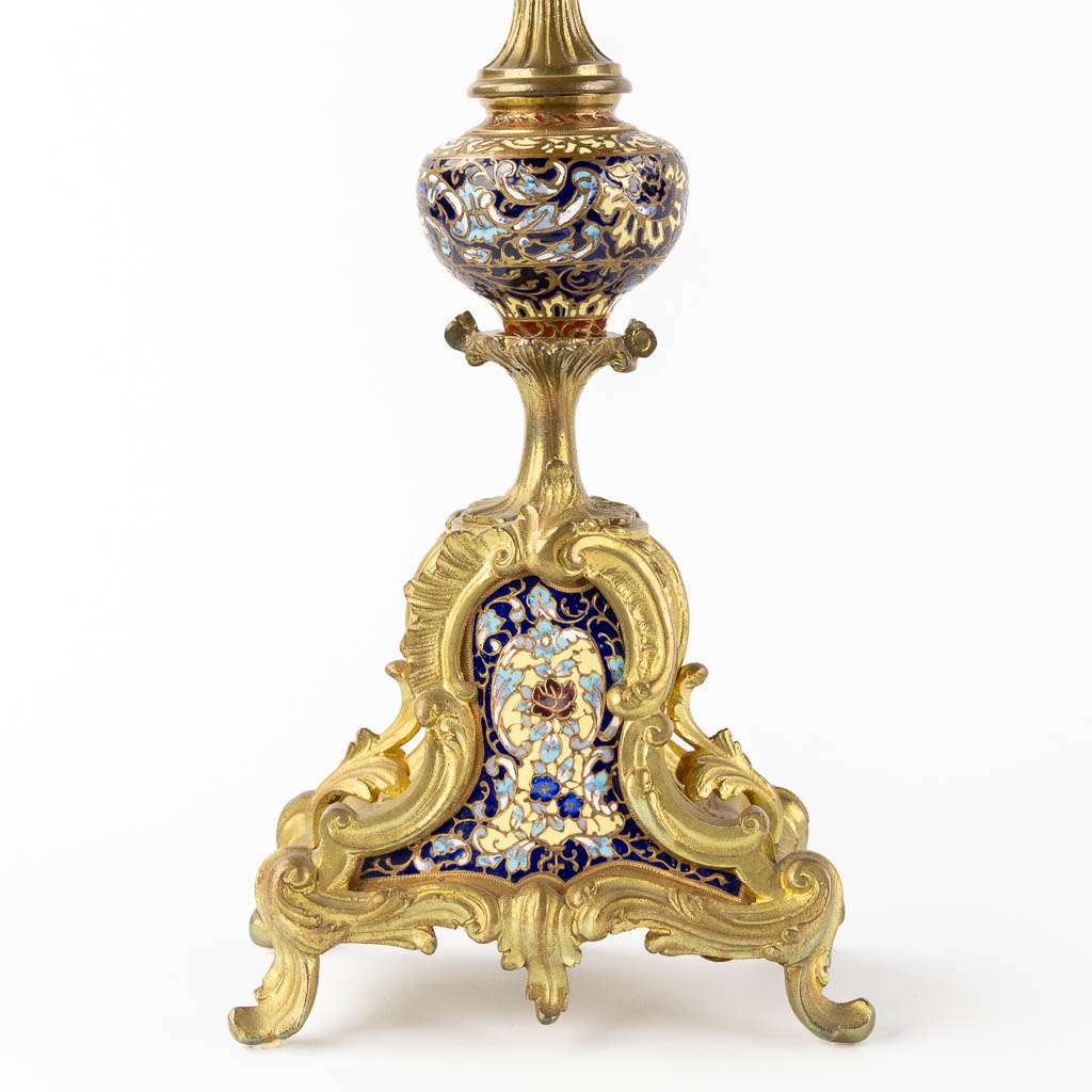 Two pairs of candelabra, bronze and cloisonné, Empire and Louis XVI style. (H:49 x D:26 cm) - Image 8 of 18