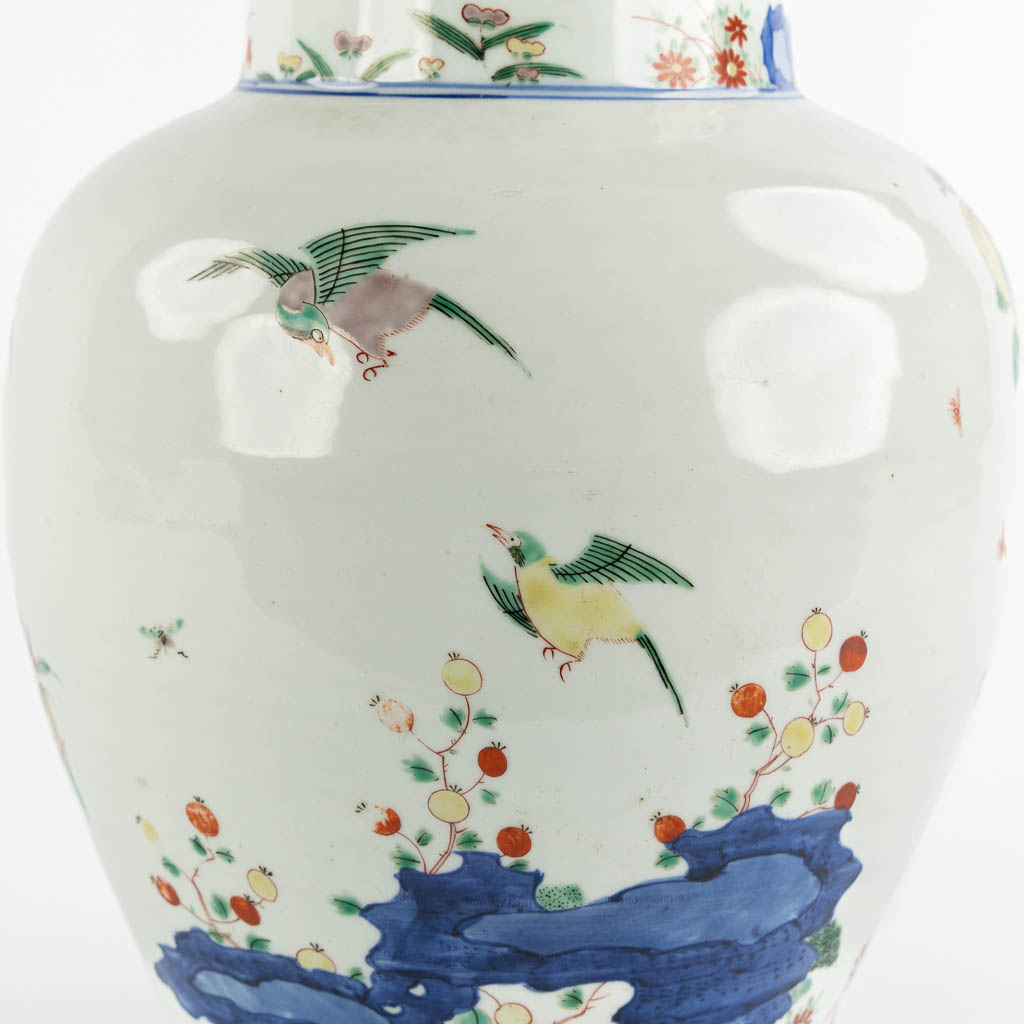 A Chinese pot, Wuchai decorated with growing fruits and blossoms. (H:31 x D:25 cm) - Image 9 of 11