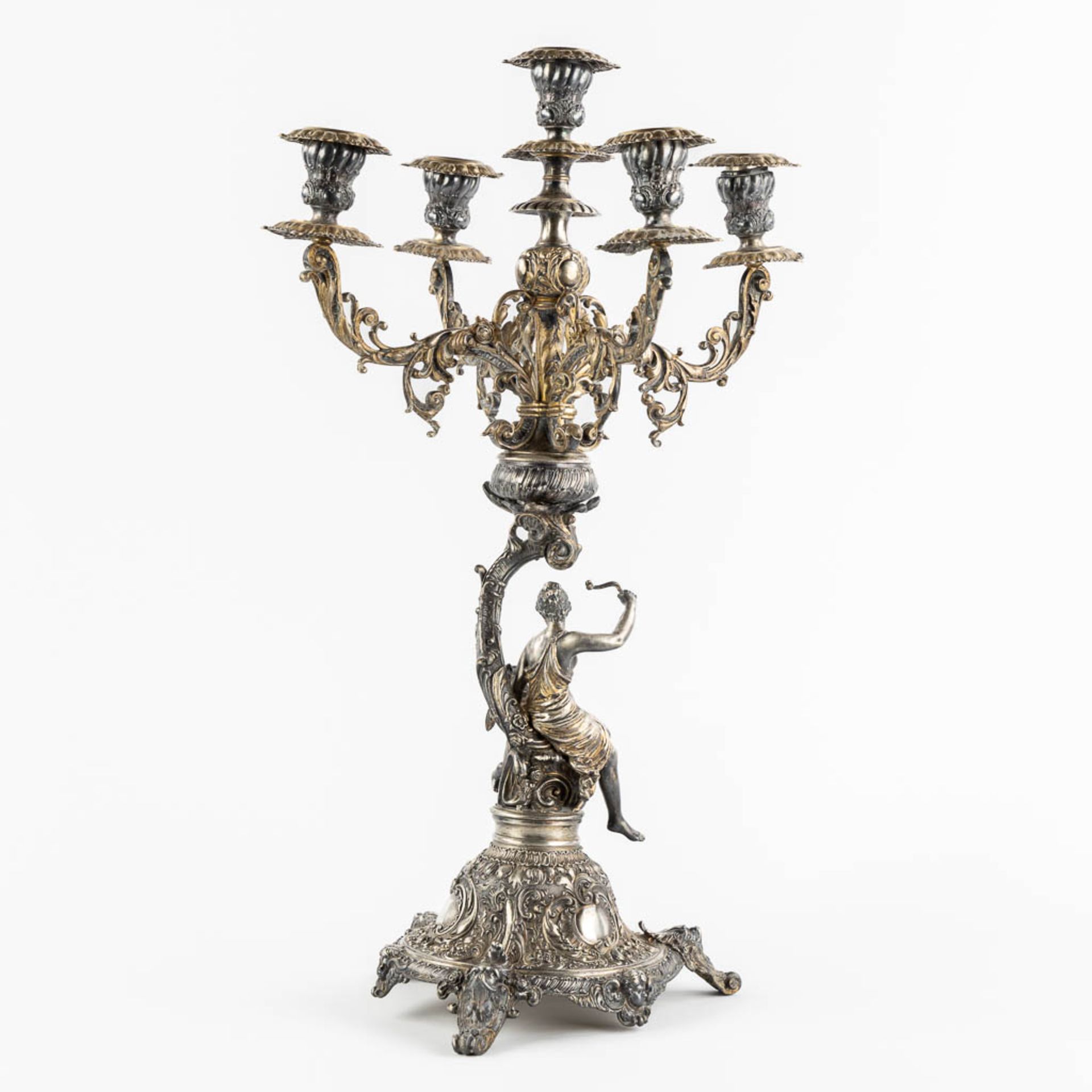WMF, A large silver-plated candelabra, with an image of Cupid. (L:37 x W:37 x H:57 cm) - Bild 4 aus 13
