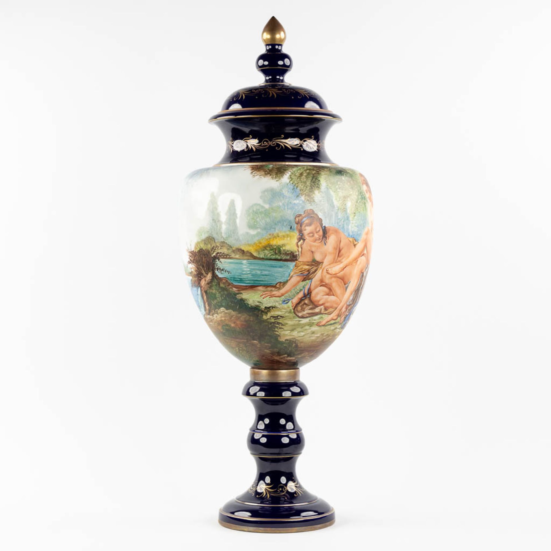 Capodimonte Italy, a large vase with hand-painted decor 'Two Nudes'. (H:100 x D:36 cm) - Image 3 of 17