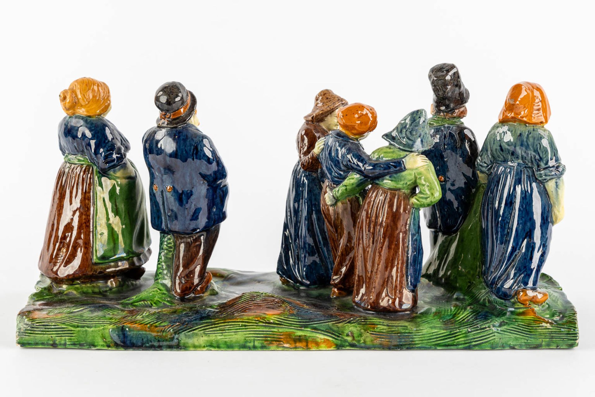 Flemish Pottery 'Bridal Parade', three pieces. Caessens, Kortrijk. Circa 1900. (L:19 x W:138 x H:25, - Image 7 of 22