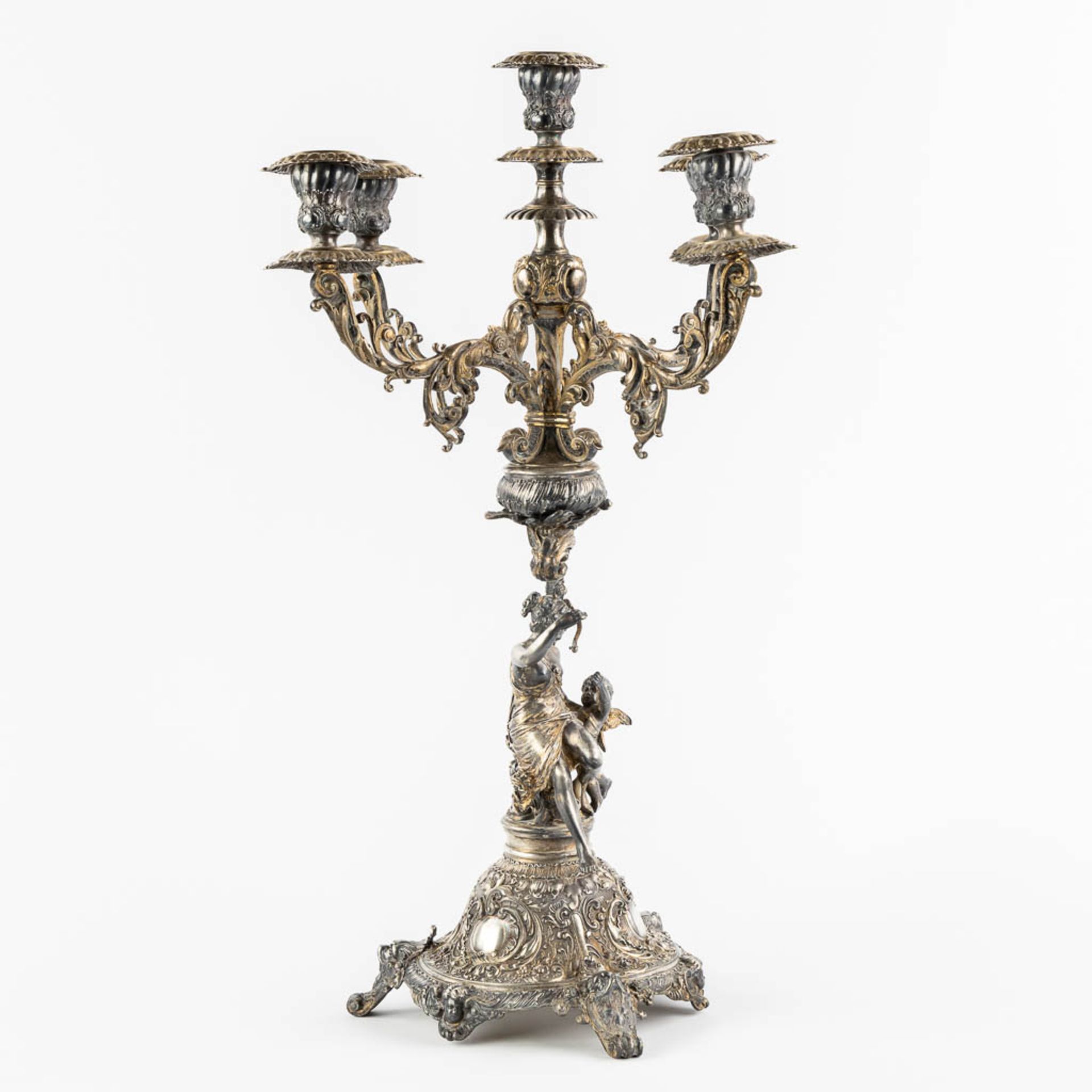 WMF, A large silver-plated candelabra, with an image of Cupid. (L:37 x W:37 x H:57 cm) - Bild 5 aus 13