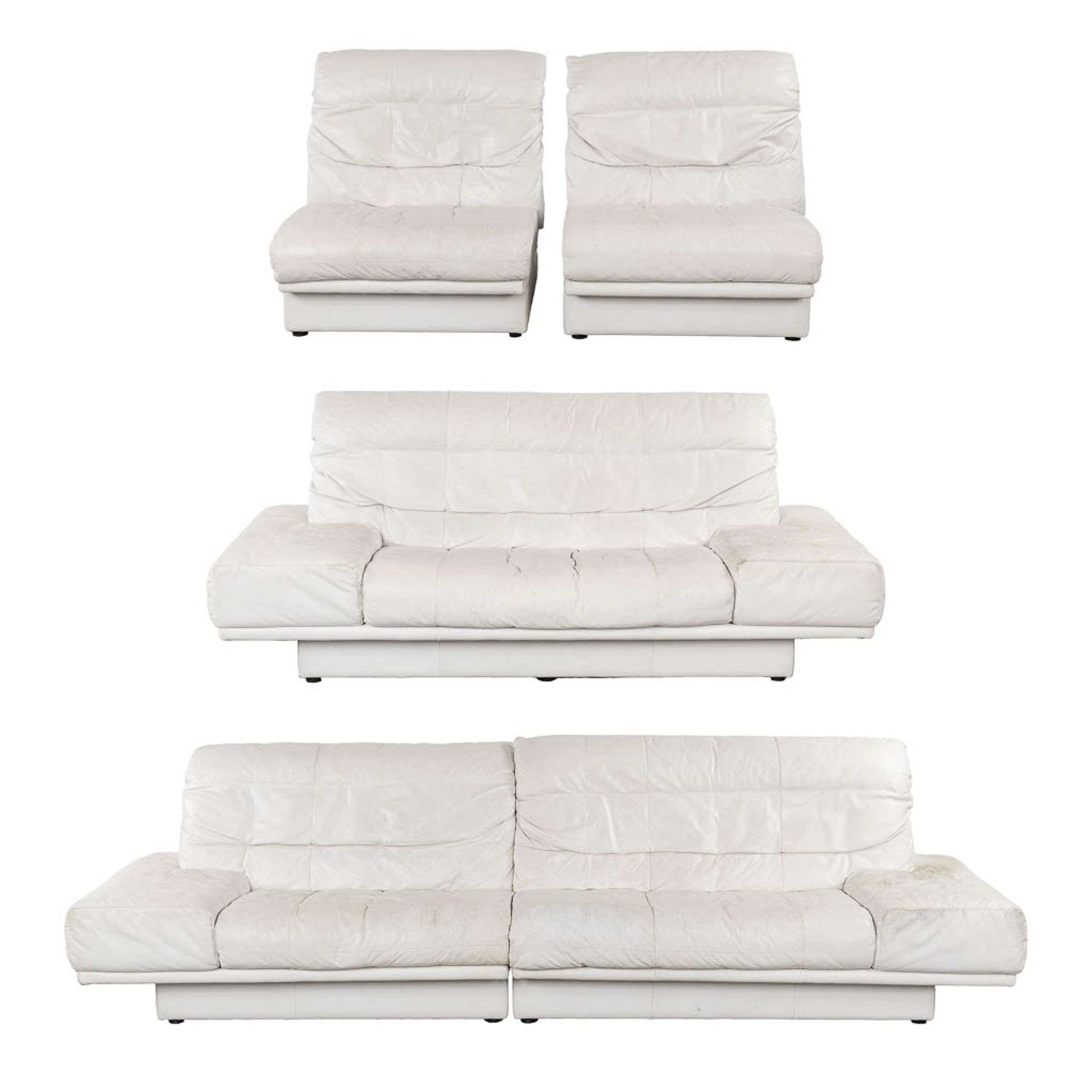 Rolf Benz, a large white leather salon suite. (L:88 x W:205 x H:86 cm)