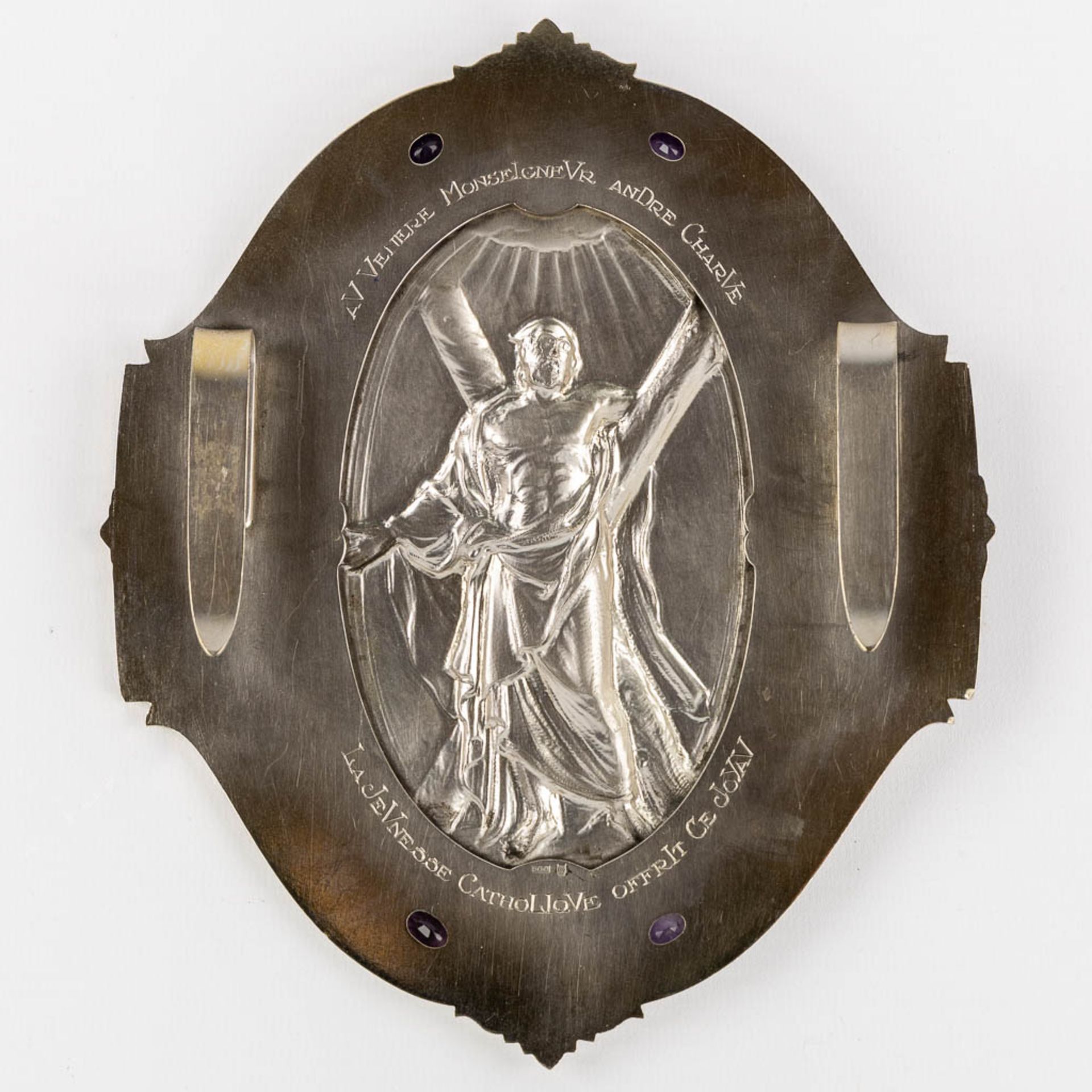 A plaque with an image of Saint Andrew, silver. 900/1000. (W:16 x H:19 cm) - Image 8 of 11
