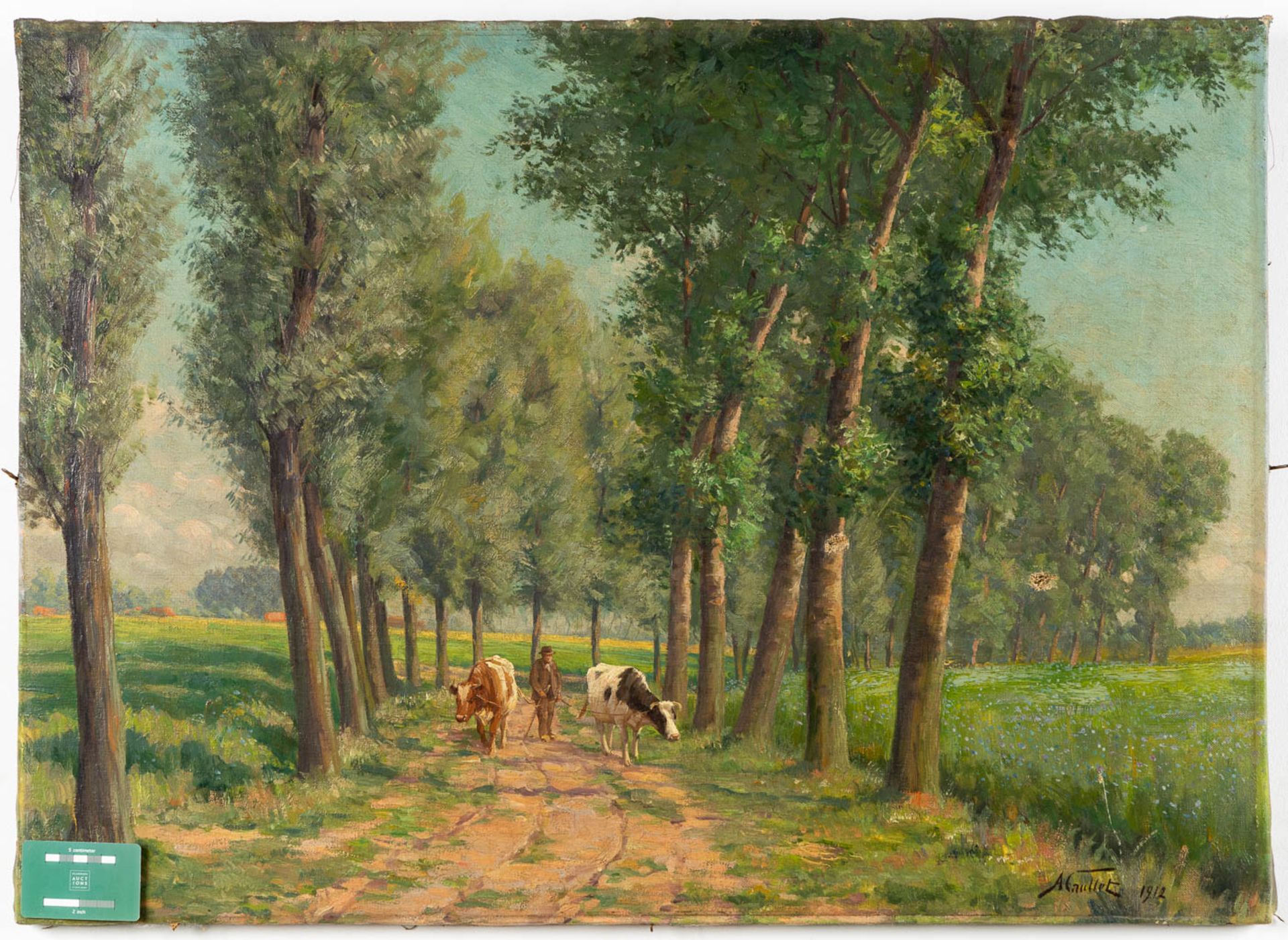 Albert CAULLET (1875-1950) 'Walking the cows' 1912. (W:89 x H:64 cm) - Image 2 of 7
