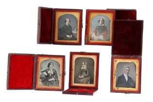 Group of 5 ninth Plate Daguerreotypes. 3 Hand Tinted,