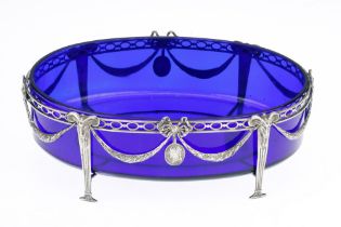 White Metal and Bristol Blue Glass Table Centre,