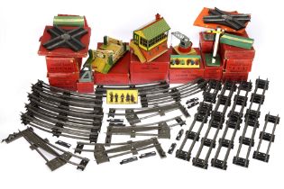 Collection of Tin Plate Hornby Train Track and Buildings